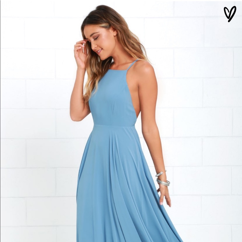 LULUS MYTHICAL KIND OF LOVE SLATE BLUE MAXI DRESS